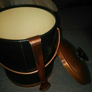 Vintage Black Faux Leather & Copper Ice Bucket